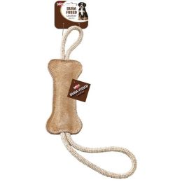 Dura-Fused Dog Toy Leather Bone Brown, White 18 in
