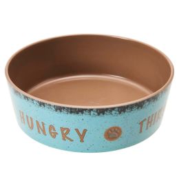 Spot Unbreak-A-Bowlz Stoneware Dog Bowl Turquoise, Tan Large 8 in