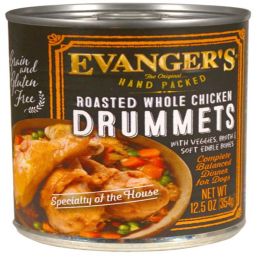 Evanger's Hand Packed Roasted Chicken Drummet Dinner Canned Dog Food 12 oz 12 Pack