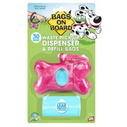 Bags on Board Bone Waste Pick-up Bag Dispenser with Dookie Dock Pink 2 rolls of 15 pet waste bags 9 in x 14 in
