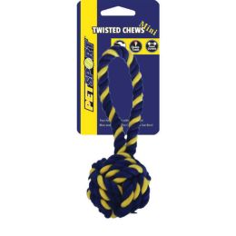 Petsport USA Twisted Chew Monkey Fist Dog Toy Monkey Fist with Handle Blue, Yellow 7 in Mini