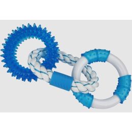 Multipet Canine Clean Peppermint With 3 Rings - 2 TPR And 1 Rope Dog Toy Blue, White 11 in